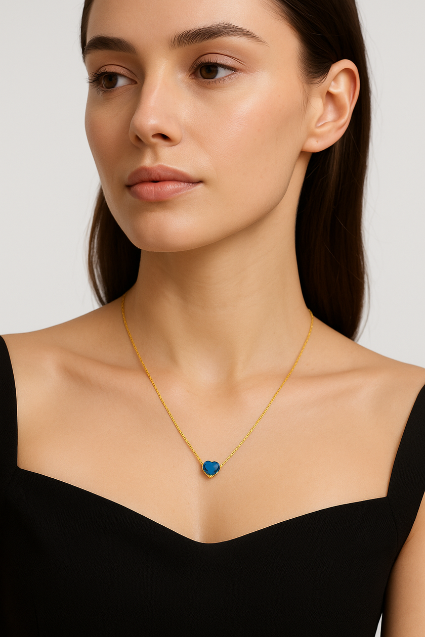 14K Blue Topaz Heart Necklace