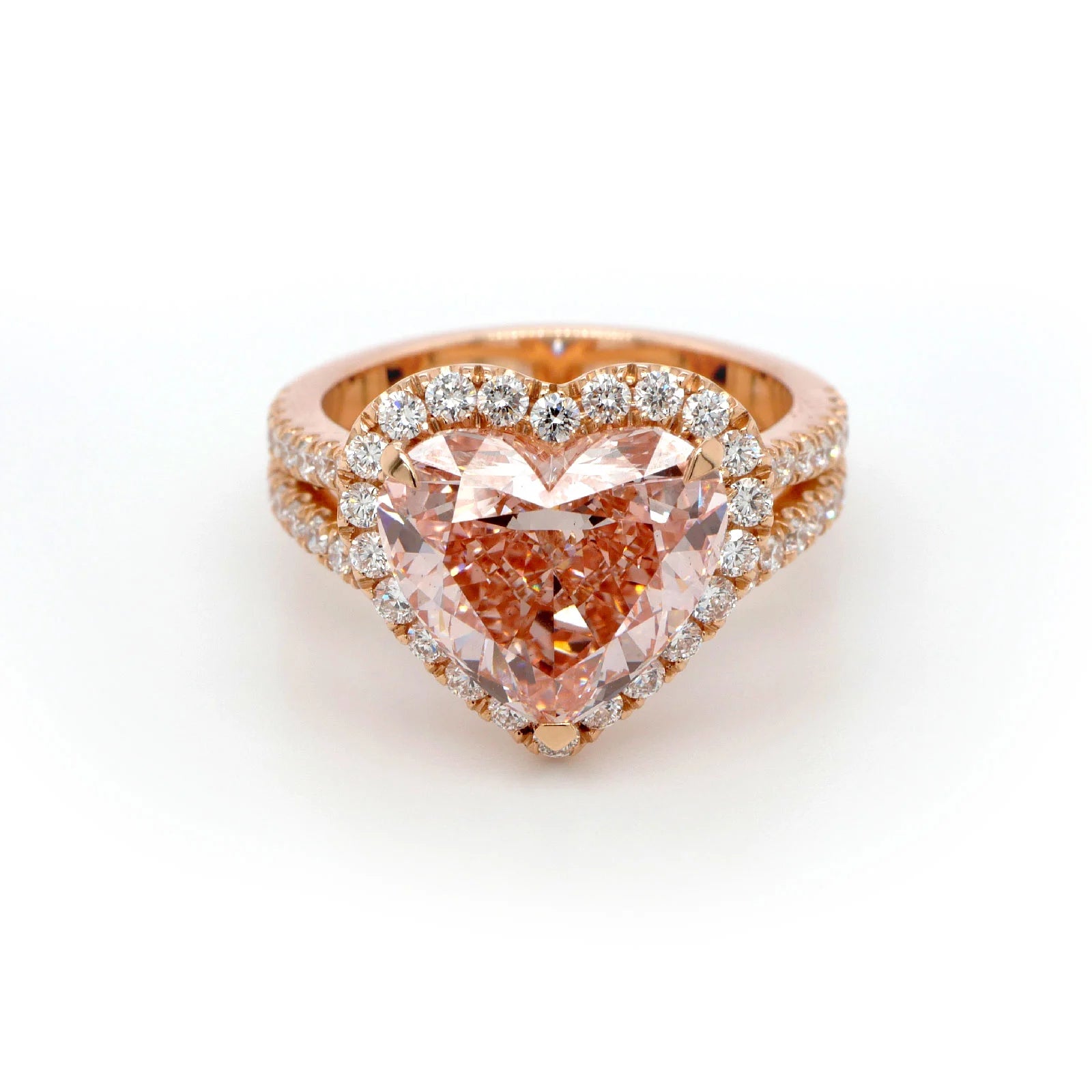 5.09 Carat Fancy Intense Pink Heart-Shaped Diamond Ring – Halo & Pavé in 18K Rose Gold
