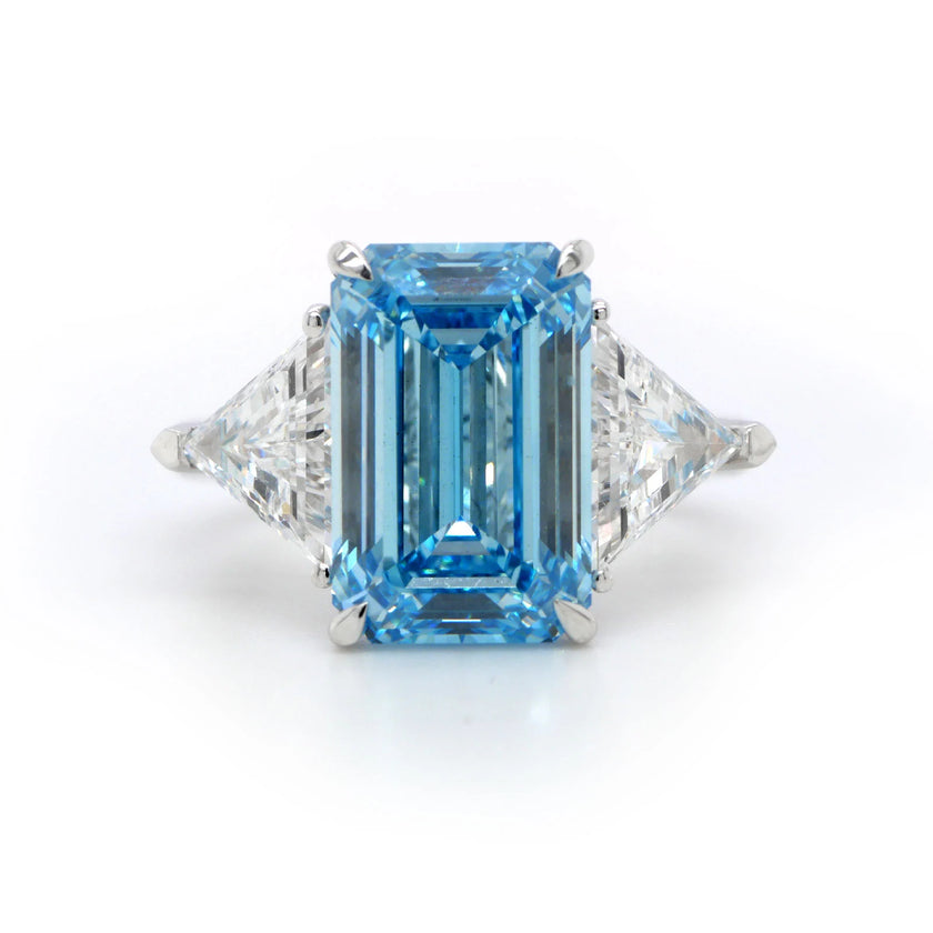 6.01 Carat Lab-Grown Fancy Intense Blue Diamond Ring – Emerald Cut IGI-certified