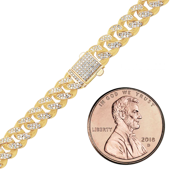 14K Yellow Gold Handmade Solid Cuban Curb Chain Necklace with Natural Diamonds