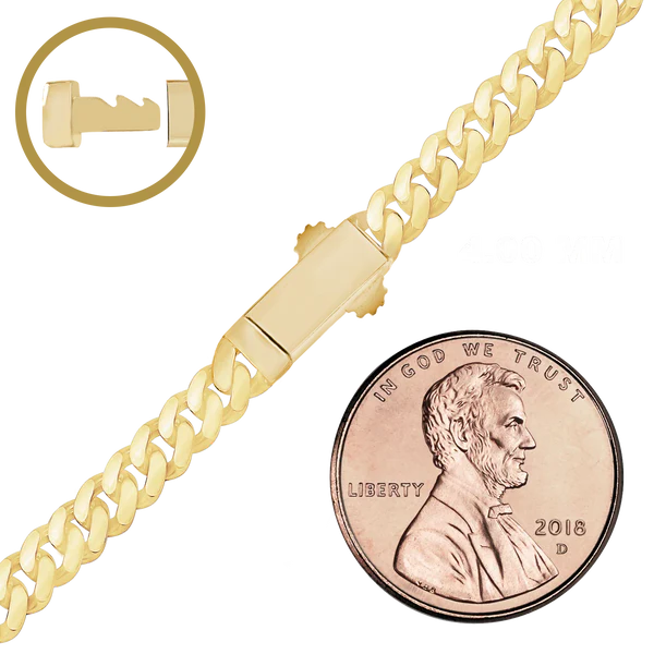 14K Yellow Gold Handmade Hollow Cuban Curb Chain Necklace