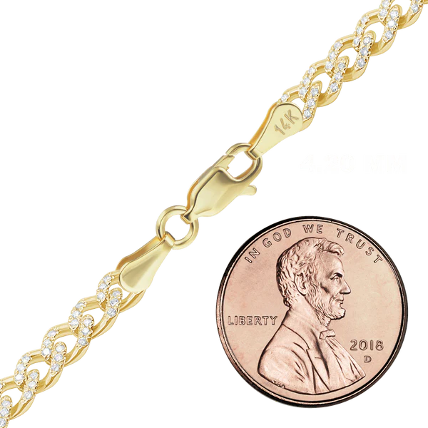 14K Yellow Gold Cuban Curb Chain Necklace with Lab Grown Pave Set Diamonds