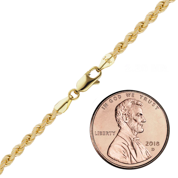 14K Yellow Gold Handmade Hollow Rope Chain Necklace