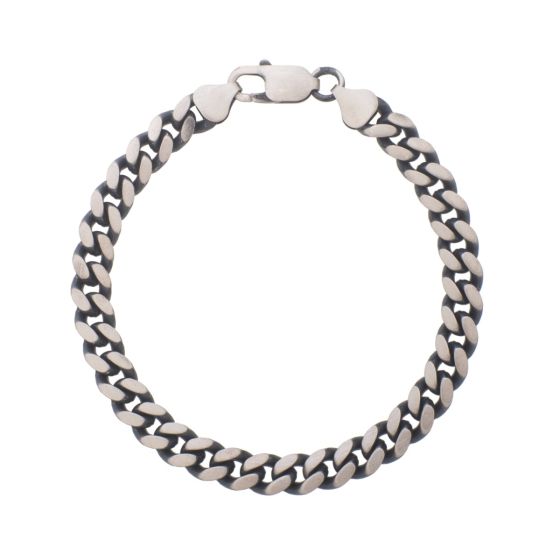 Italian Silver Gun Metal Miami Cuban Bracelet 8.25