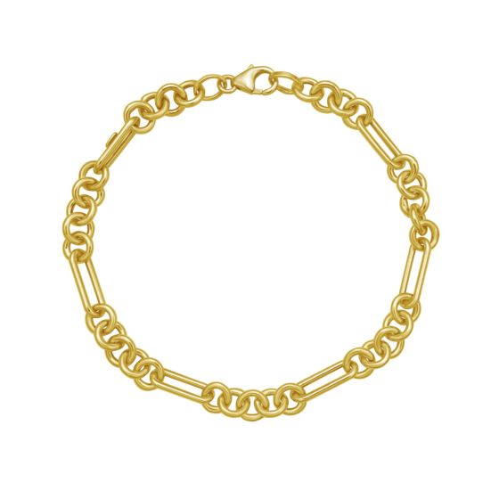 14K Yellow Gold Polished Five Rounds and 1 Paperclip Link Fancy Chain with Lobster Clasp