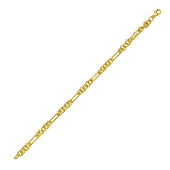 14K Yellow Gold Polished Five Rounds and 1 Paperclip Link Fancy Chain with Lobster Clasp