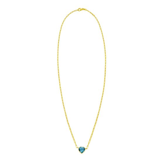 14K Blue Topaz Heart Necklace
