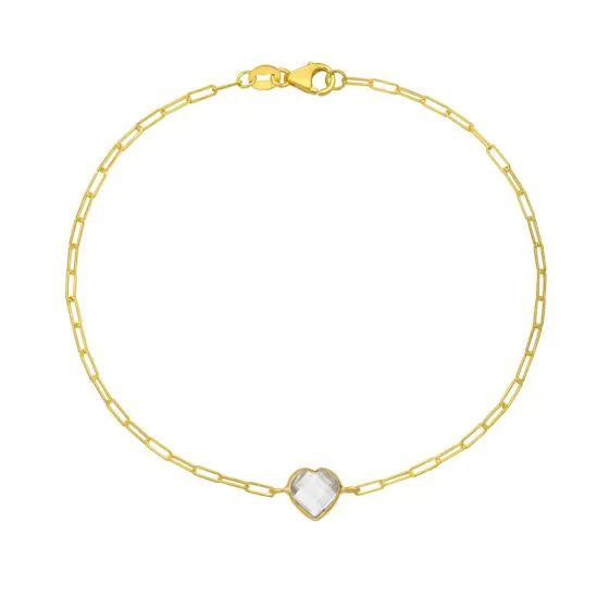 14K White Topaz Heart Bracelet