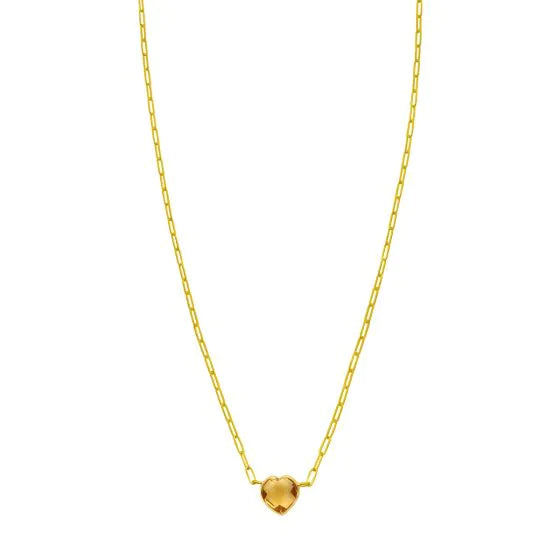 14K Yellow Citrine Heart Necklace