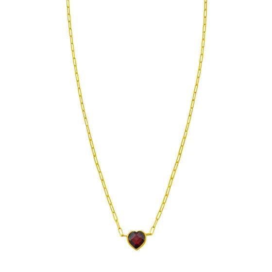 14K Yellow Gold Garnet Heart Necklace
