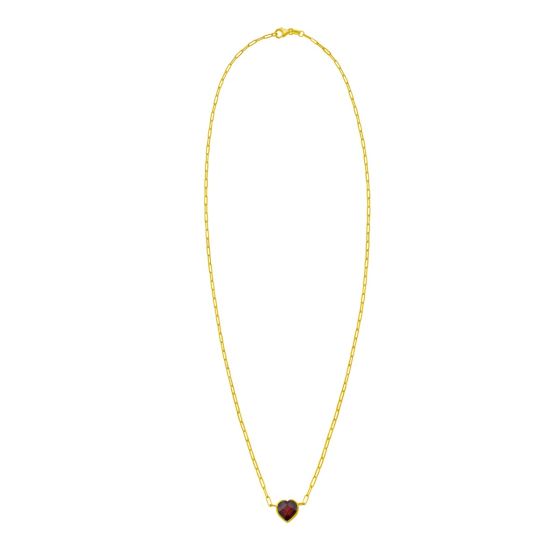 14K Yellow Gold Garnet Heart Necklace
