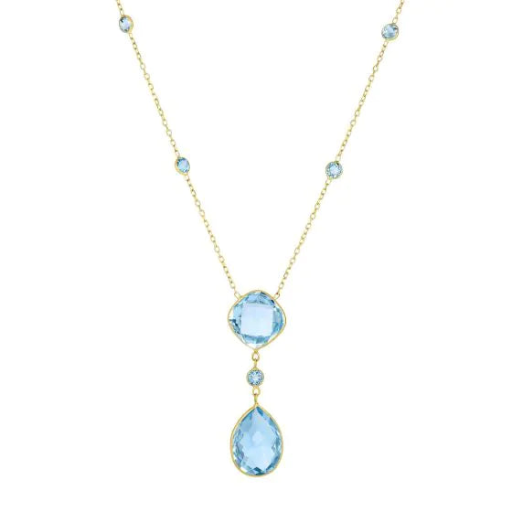 14K Gold Blue Topaz Drop Necklace