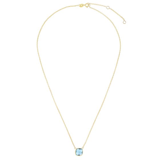 14K Gold Blue Topaz Cushion Solitaire Necklace