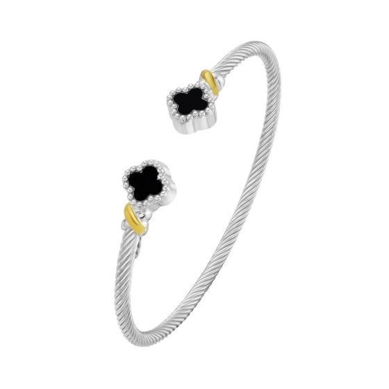 Clover Radiance Silver & 18K Cuff Bangle