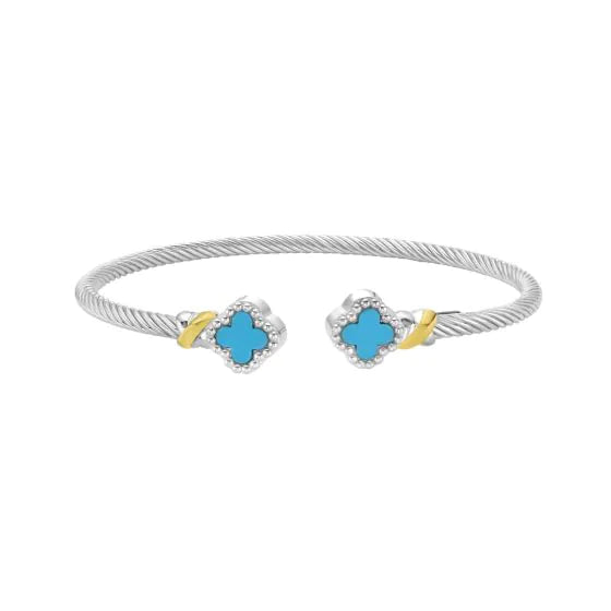 Clover Radiance Silver & 18K Cuff Bangle with Turquoise
