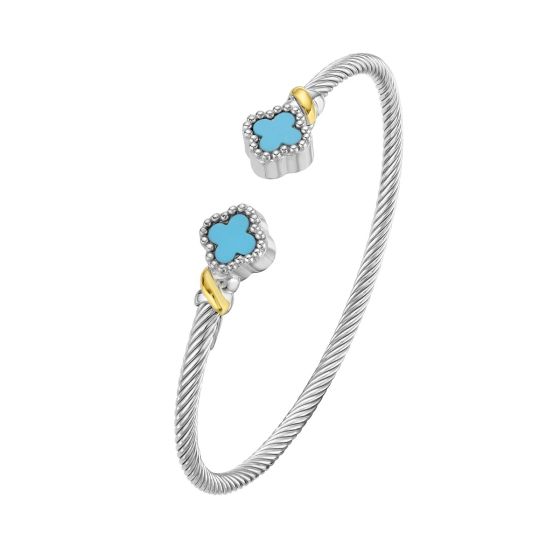 Clover Radiance Silver & 18K Cuff Bangle with Turquoise