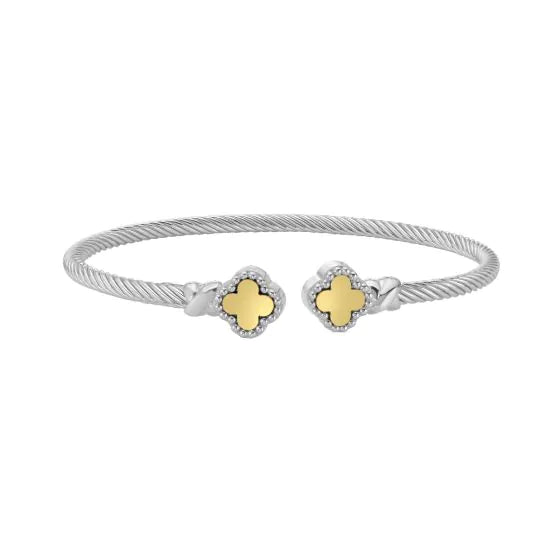 Clover Radiance Silver & 18K Polished Cuff Bangle