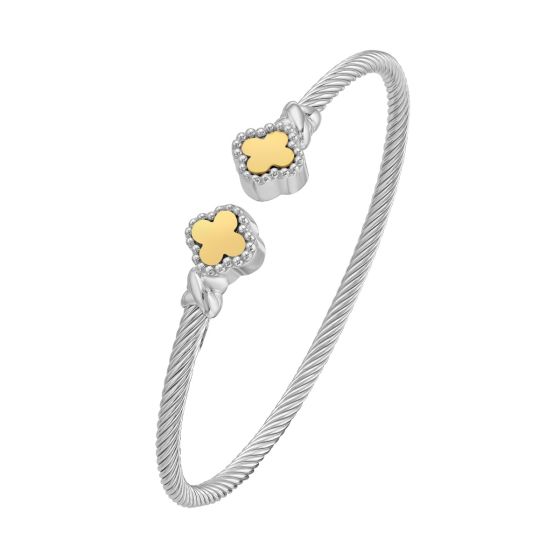 Clover Radiance Silver & 18K Polished Cuff Bangle