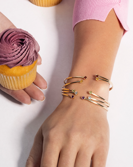 14K Garnet Open Cuff Bangle
