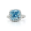 5.05 Carat Fancy Intense Blue Cushion-Cut Diamond Ring – Halo Setting in 18K White Gold