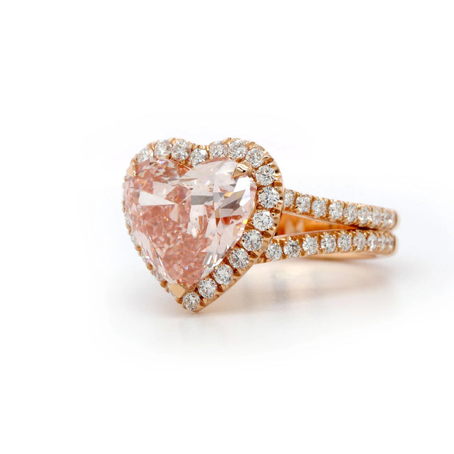 5.09 Carat Fancy Intense Pink Heart-Shaped Diamond Ring – Halo & Pavé in 18K Rose Gold