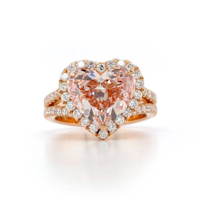 5.09 Carat Fancy Intense Pink Heart-Shaped Diamond Ring – Halo & Pavé in 18K Rose Gold