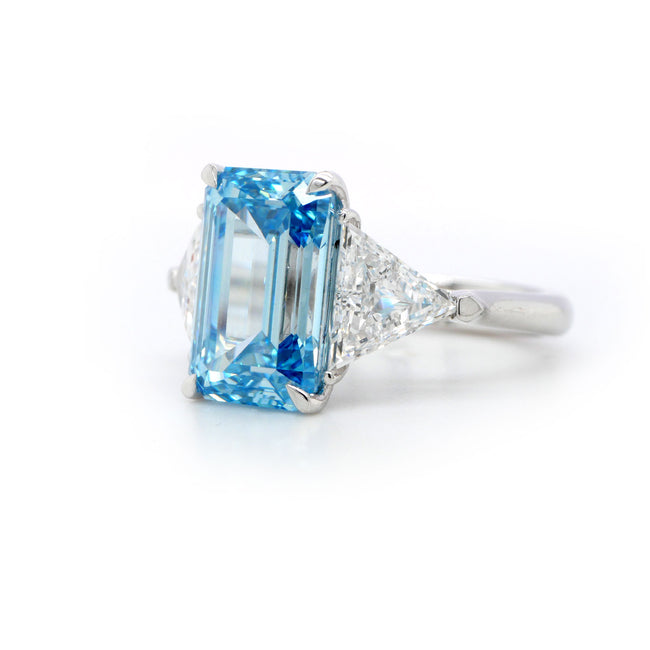 6.01 Carat Lab-Grown Fancy Intense Blue Diamond Ring – Emerald Cut IGI-certified