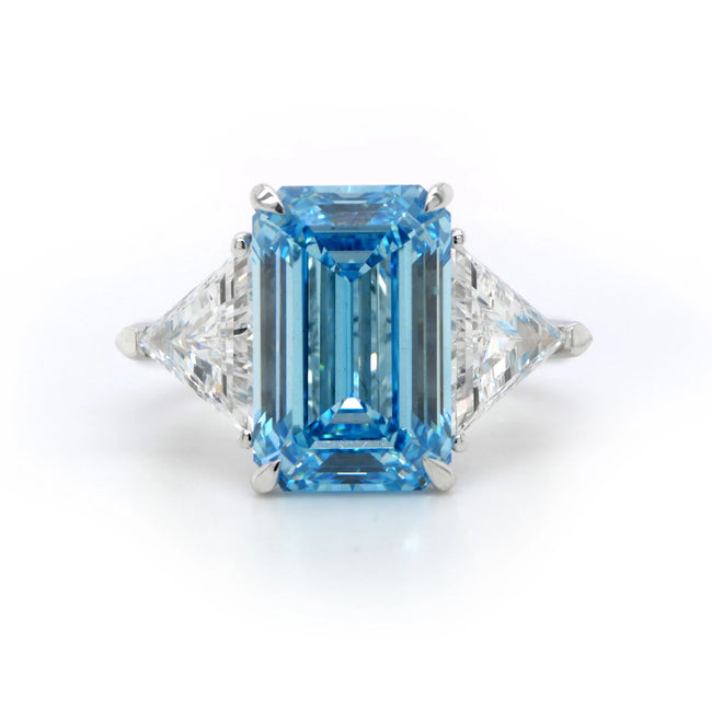 6.01 Carat Lab-Grown Fancy Intense Blue Diamond Ring – Emerald Cut IGI-certified