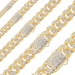 14K Yellow Gold Handmade Hollow Cuban Curb Chain Necklace with Natural Diamonds