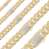14K Yellow Gold Handmade Hollow Cuban Curb Chain Necklace with Natural Diamonds