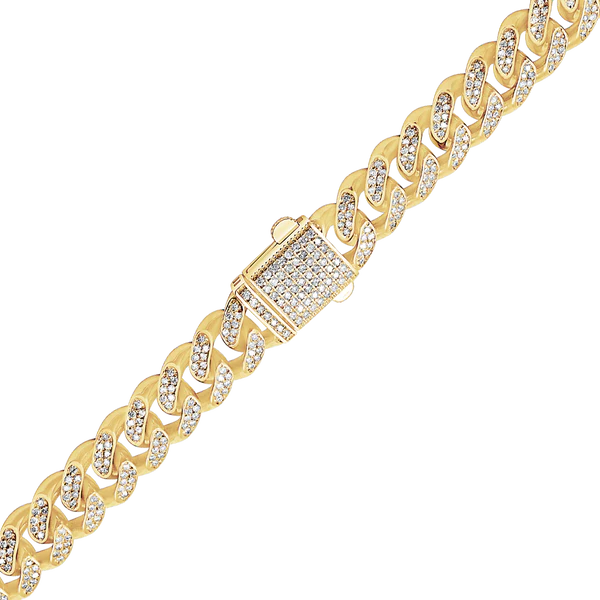 14K Yellow Gold Handmade Hollow Cuban Curb Chain Necklace with Natural Diamonds