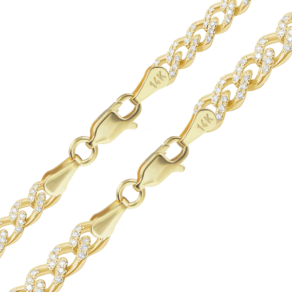 14K Yellow Gold Cuban Curb Chain Necklace with Lab Grown Pave Set Diamonds