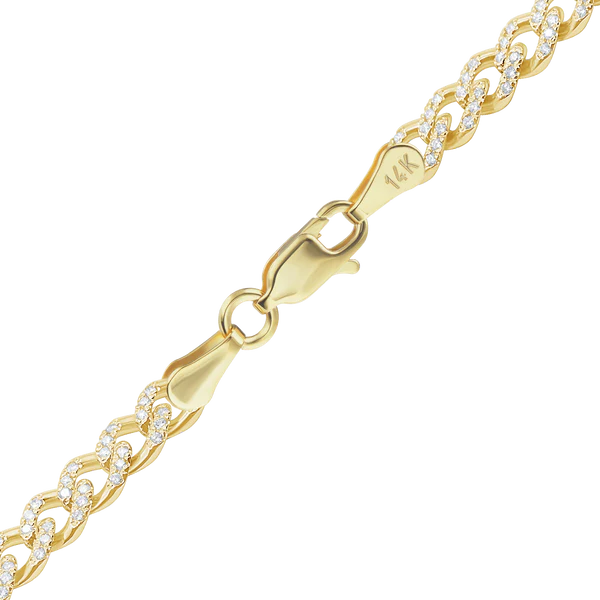 14K Yellow Gold Cuban Curb Chain Necklace with Lab Grown Pave Set Diamonds