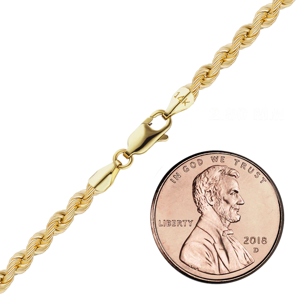 14K Yellow Gold Handmade Hollow Rope Chain Necklace