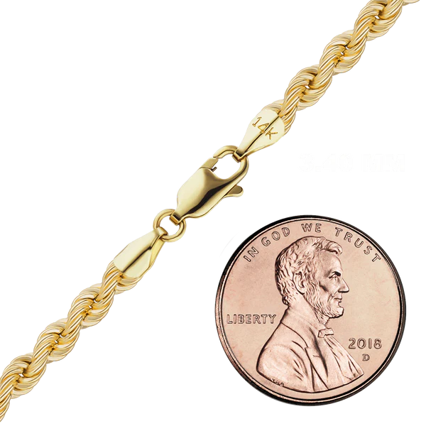 14K Yellow Gold Handmade Hollow Rope Chain Necklace