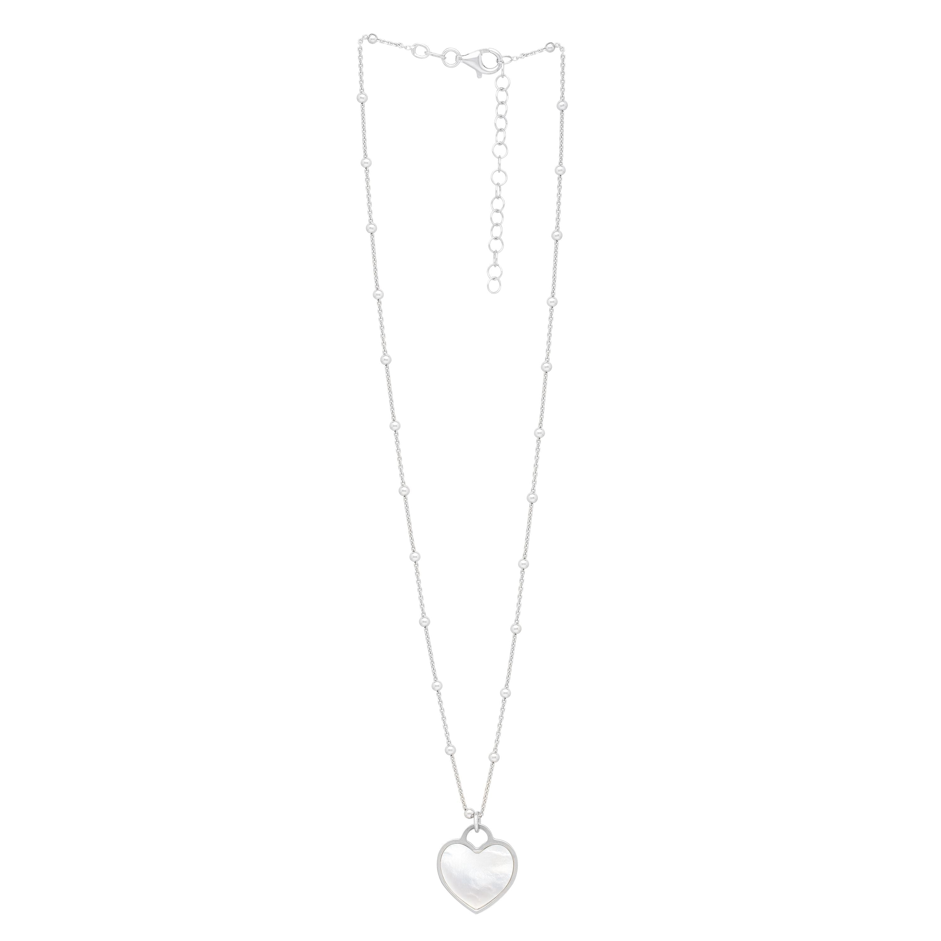 Silver & Mother of Pearl Heart Pendant Necklace