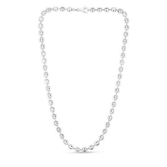 Sterling Silver 6mm Mooncut Bead Chain Necklace Rhodium