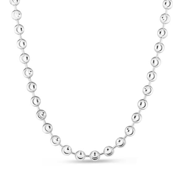 Sterling Silver 6mm Mooncut Bead Chain Necklace Rhodium