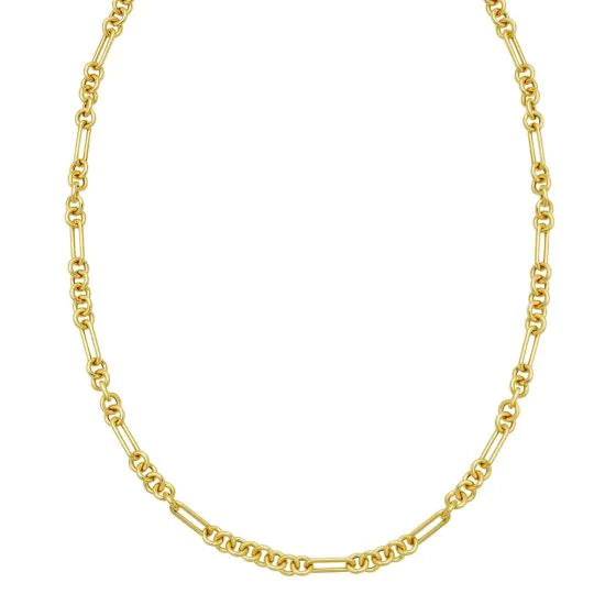 14K Yellow Gold Polished Five Rounds and 1 Paperclip Link Fancy Chain with Lobster Clasp