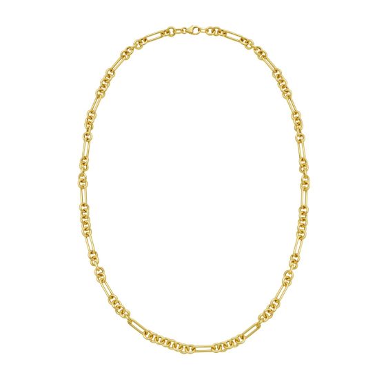 14K Yellow Gold Polished Five Rounds and 1 Paperclip Link Fancy Chain with Lobster Clasp