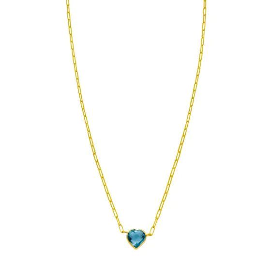 14K Blue Topaz Heart Necklace
