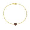 14K Gold Garnet Heart Paperclip Chain Bracelet