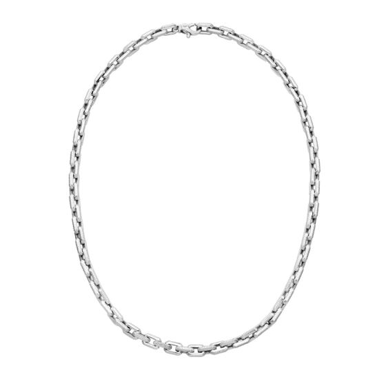 Silver Textured Rectangle Link Necklace