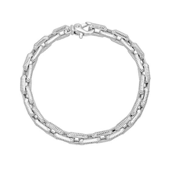 Silver Textured Rectangle Link Bracelet