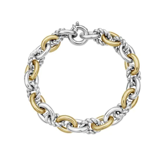 Silver & 18K Gold Cable Bold Link Bracelet