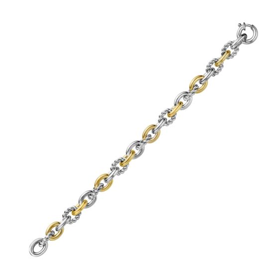 Silver & 18K Gold Cable Bold Link Bracelet