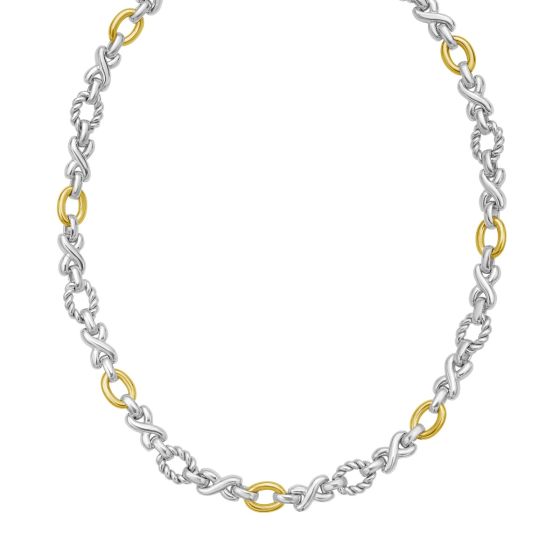 Silver & 18K Gold XO Links Cable Chain