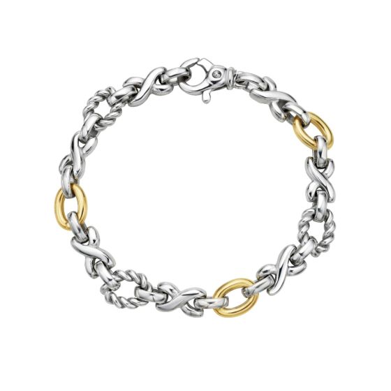 Silver & 18K Gold XO Links Cable Chain