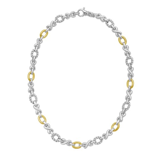 Silver & 18K Gold XO Links Cable Chain
