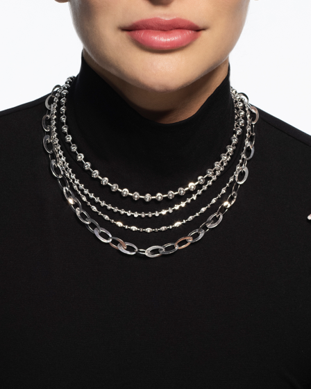 Sterling Silver 6mm Mooncut Bead Chain Necklace Rhodium